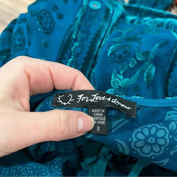 For Love & Lemons J'adore Velvet Long Sleeve Mini Dress in Emerald - Picture 10 of 12